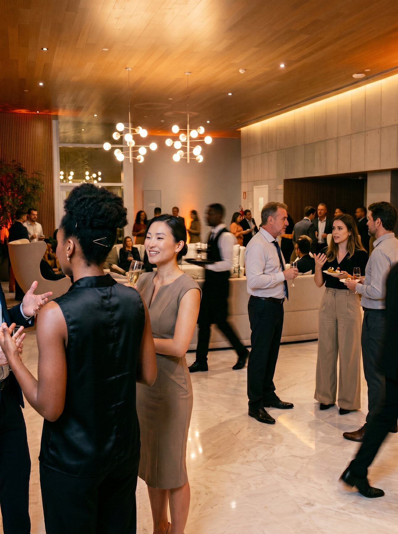 Convidados em recepção de evento corporativo no TRIO River One
